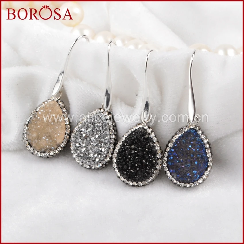 Серьги-подвески BOROSA druzy висячие серьги-капли с кристаллом друг за титана и