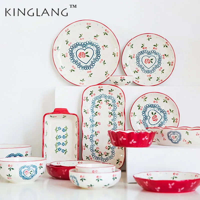 KINGLANG керамический фарфор Вишневый узор дизайн суп блюдо лапша салатник столовая посуда