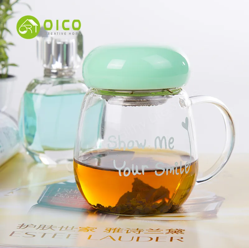 OICO 280ML Mushroom Glass Cup Portable Lid Tea Strainers Belt Sets Lovers Mug With Filter and Handle | Дом и сад