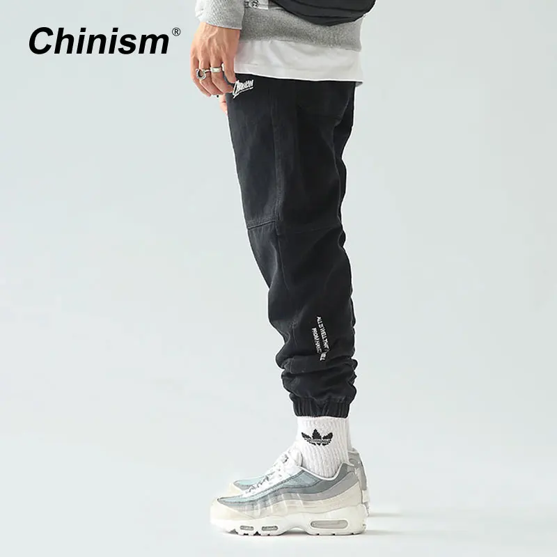 CHINISM мужские Брендовые повседневные брюки для бега черные Слаксы с узором