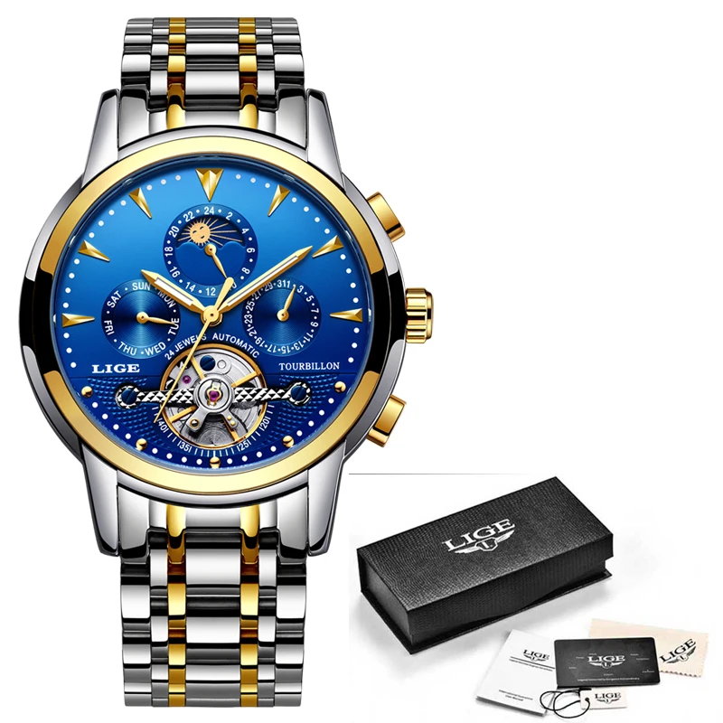 Мужские часы LIGE Лидирующий бренд Роскошные мужские модные бизнес Tourbillon