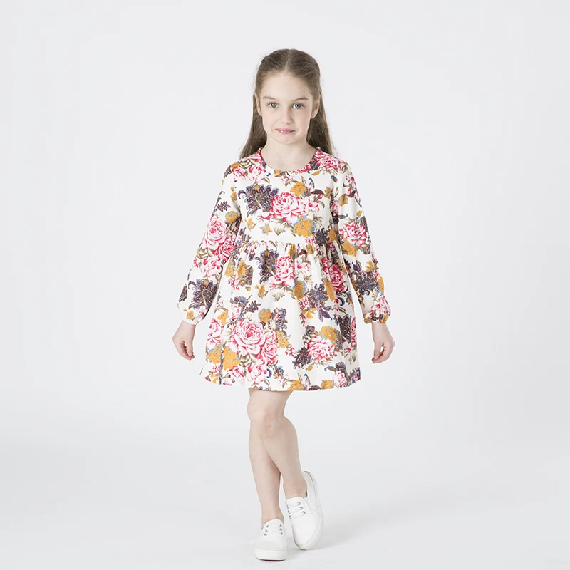 Hot Sale Spring Summer New 2017 European Style Girl Dress Baby Girls Print Flowers Floral Dresses Cotton Kids Clothes | Детская одежда