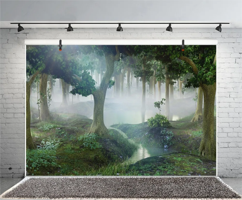 Laeacco лес фоны зеленое дерево трава крик Dreamy ребенок портрет фоновая фотосъемка