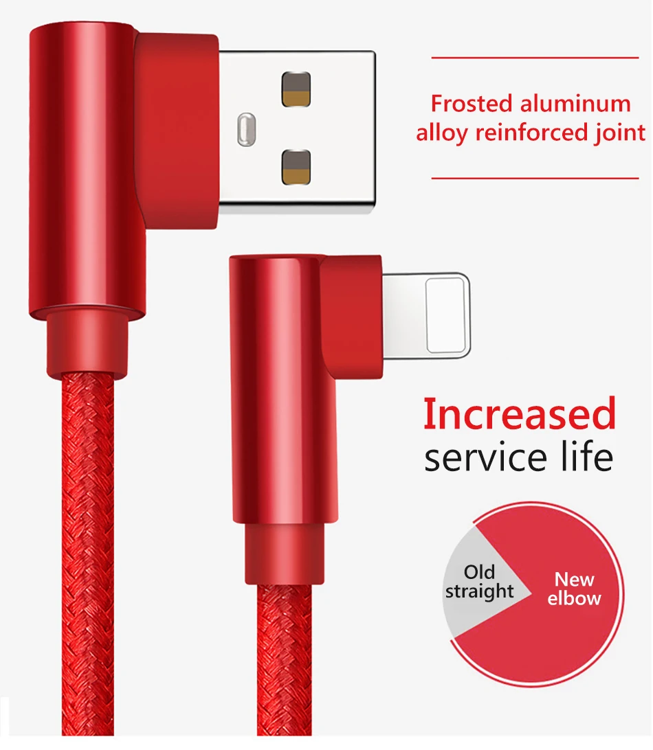 ACCEZZ 90 градусов USB кабель для быстрой зарядки данных для iPhone X XR XS MAX 5 5S SE 6 6S 7 8 Plus iPad 8 Pin Кабели для мобильных телефонов 1 м 2 м