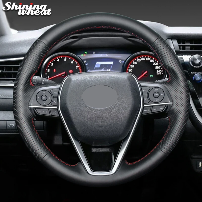 Блестящий пшеничный черный кожаный чехол на руль для Toyota Camry- Corolla- Avalon- RAV4
