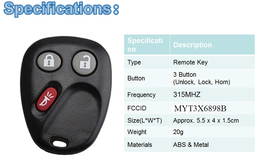 BHKEY 3 кнопки дистанционного автомобиля брелок для MYT3X6898B 315 МГц для Chevrolet Trailblazer/для Buick rainier/для GMC Envoy автомобильные ключи