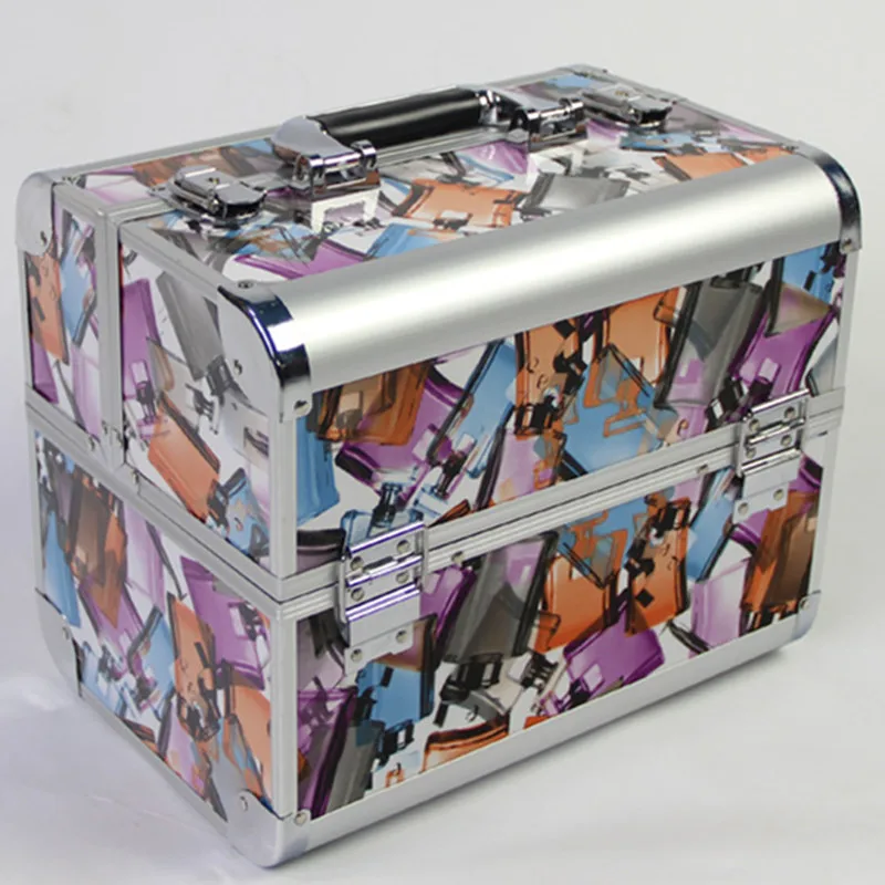Women Portable Cosmetic Beauty Case Bag Professional Large Capacity Multi layer Design Aluminum Alloy PVC Travel Make Up Box Big