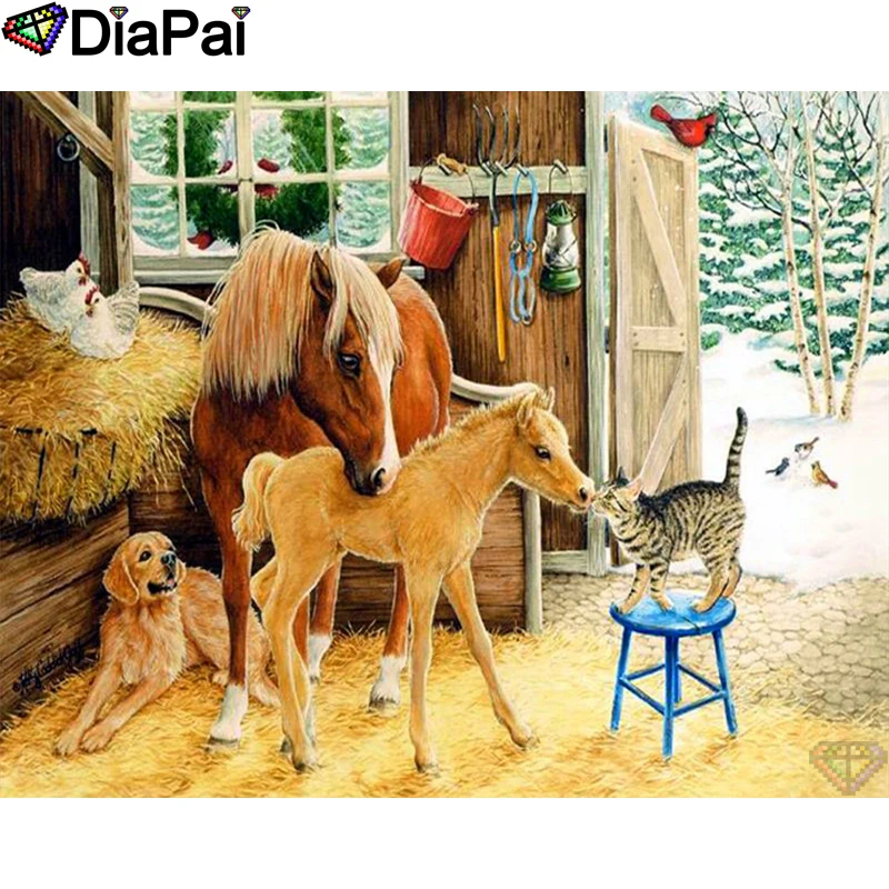 

DIAPAI 100% Full Square/Round Drill 5D DIY Diamond Painting "Animal horse cat" Diamond Embroidery Cross Stitch 3D Decor A19049