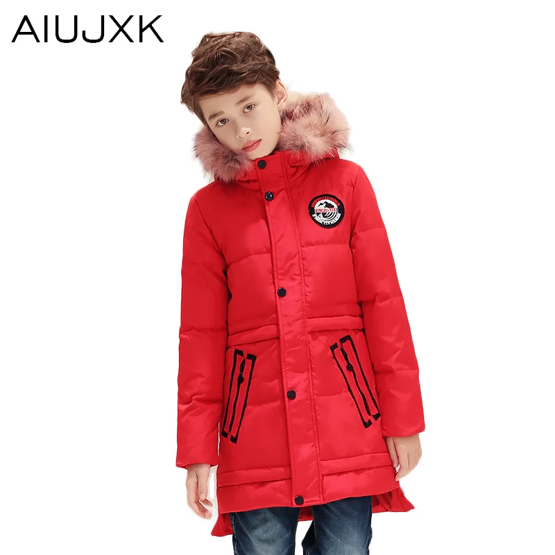 Новая Детская Белая Утка Пуховик Большой Мальчик Случайный натуральный Мех