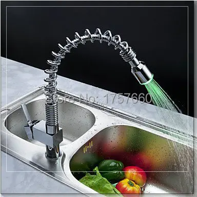 Free Shipping Glow Temperature Sensor LED Water Pull Out Kitchen Faucet Copper Sink Mixer Tap Torneira Cozinhan kitc Обустройство