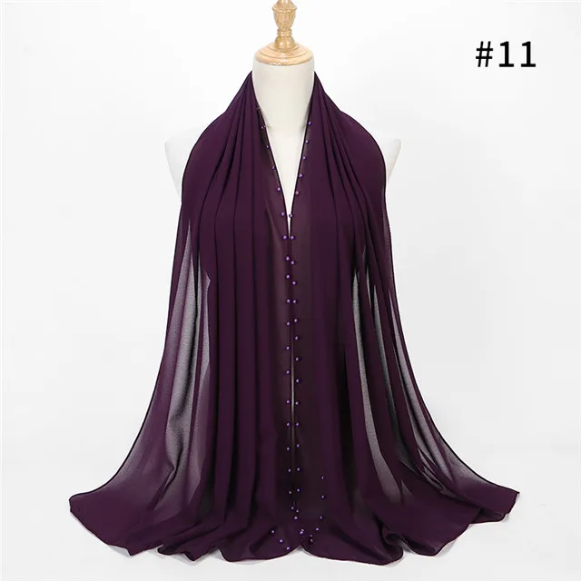 color 11 purple 1 шт. красивый цветной перламутровый шарф большой однотонный качественный шифоновый шарф с пузырьками простые шали Хиджаб, мусульманский шарф 20 цветов 180*75 см - Цвет: color 11 purple