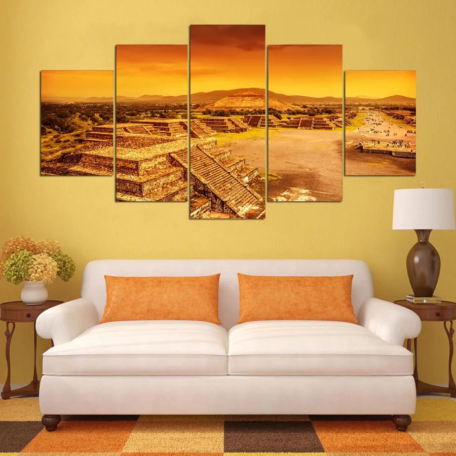 5 панелей Пирамида майя холст картина пейзаж принт настенная живопись для