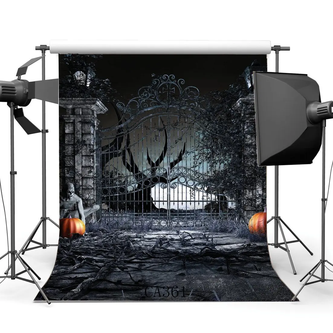 

Photography Backdrops Halloween Horror Night Mysterious Door Pumpkin Vintage Floor Scene