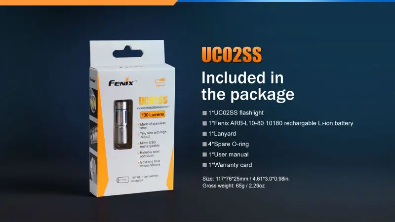 Fenix UC02SS из нержавеющей 130 люмен фонарик Cree XP-G-S2/10180*1 в комплекте