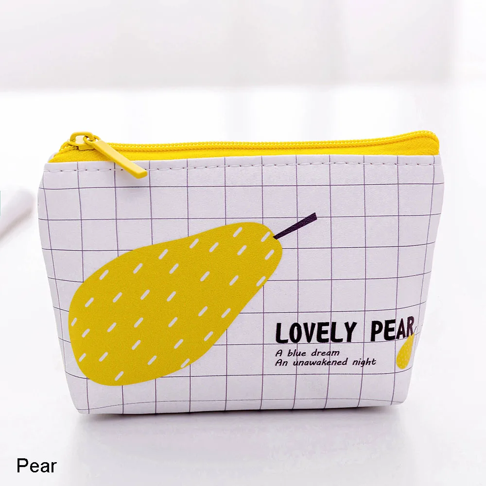 Pear 1 шт., новинка, женские кошельки на молнии, сумка для монет, для девушек, маленький мини кошелек, кролик, арбуз, груша, ананас, с принтом, сумка для мелочи, нулевая сумка - Цвет: Pear