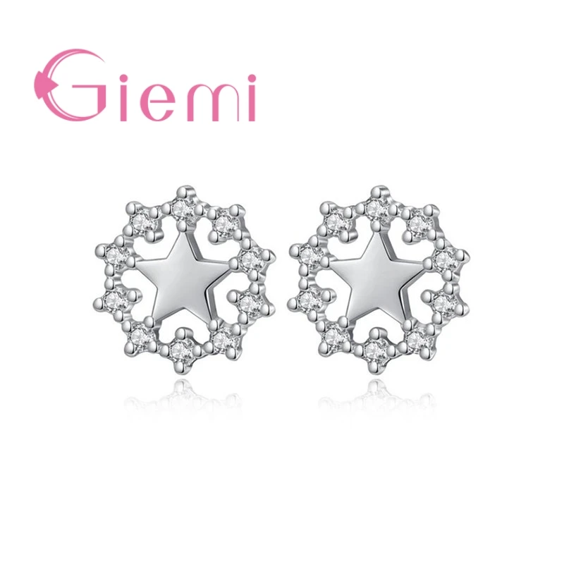 

Brand Latest Genuine 925 Sterling Silver Stars Stud Earrings for Women Femme Party Banquet Shining Crystals Ear Jewelry