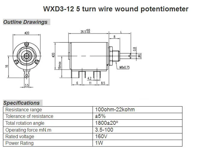 1 шт. WXD3-12 10 к прецизионный многоповоротный потенциометр