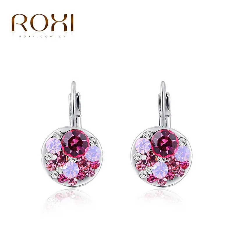 white gold pink ROXI, высокое качество, 4 цвета, круглый камень, циркониевые серьги, свадебные модные ювелирные изделия, лучший подарок, серьги для женщин, Bijoux, Прямая поставка - Окраска металла: white gold pink