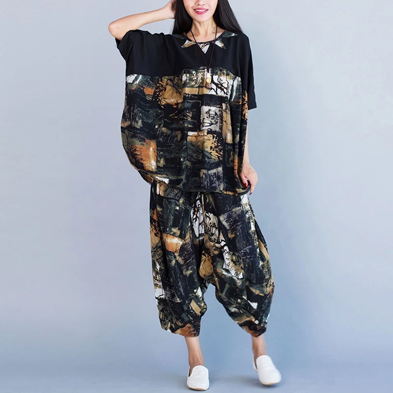 2 Piece Sets Womens Outfits Summer Casual Women'S Tracksuits Cotton Linen Female Vintage Pants And Top Two Set AA4570 |