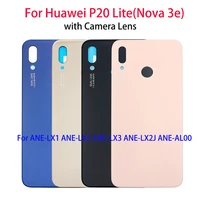 for huawei p20 lite glass back housing case battery cover for huawei nova 3e rear door replacement glossy parts with camera lens