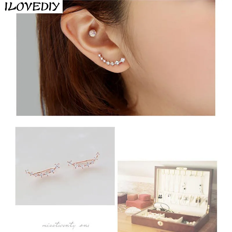 New Fashion Charm Women's Stud Earrings Jewelry Classic Long Rhinestone Geometric Curve Crystal with Stone Brincos | Украшения и