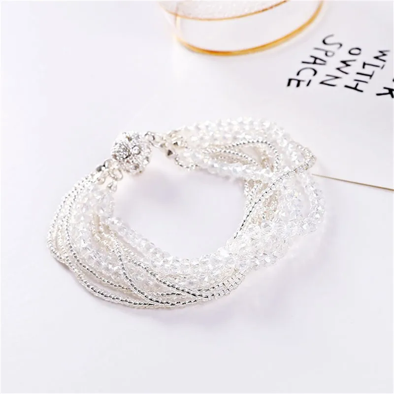 B020023white Модный многослойный браслет с кристаллами, ювелирное изделие, ручная работа, кисточка, глаза слона, цепочка, очаровательный камень, бисерные браслеты для женщин - Окраска металла: B020023white