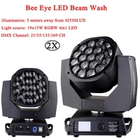 2pcslot led beam wash bees eyes 19x15w rgbw 4in1 moving head light 4%c2%b0 60%c2%b0 beam angle dmx512 music stage dj disco beam lights