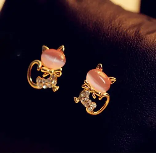 ea182 2021 New Fashion Crystal alloy Cute Kitten Bowknot Stud Earrings Female charm jewelry | Украшения и аксессуары
