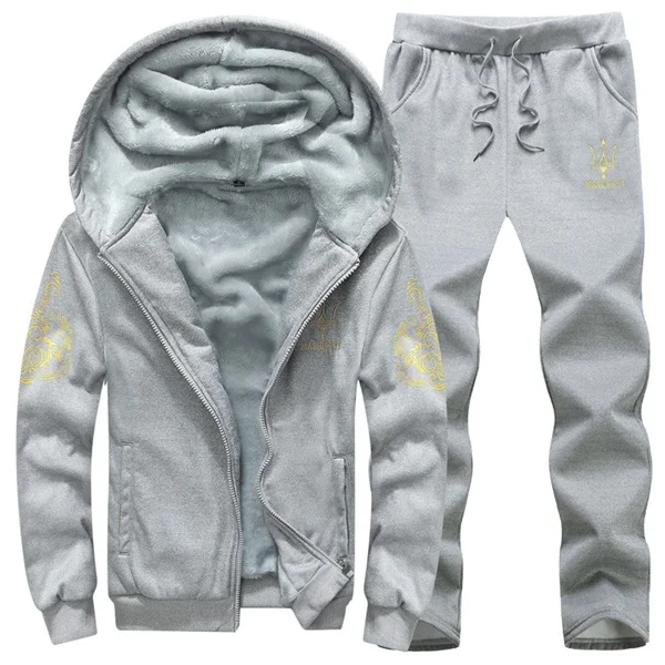 1-gray Размер 7XL 8XL 9XL Зимний спортивный костюм Мужская Толстовка Спортивный Комплект флисовый толстый с Капюшоном Повседневный Спортивный костюм для бега Мужская куртка+ брюки - Цвет: 1-gray
