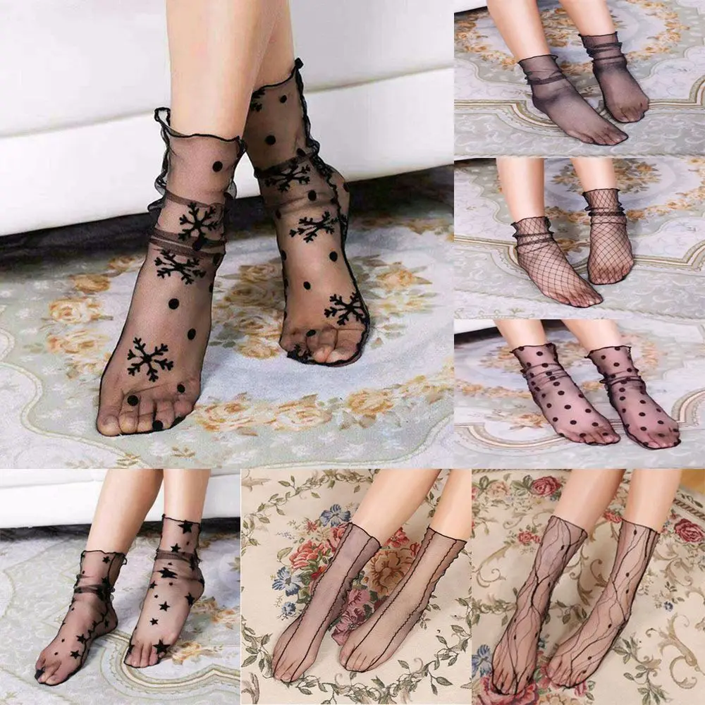 

1 Pair Women Sexy Socks Transparent Ultrathin Sheer Mesh Ankle Hosiery Glitter Star Fishnet Dropship Hot Sale