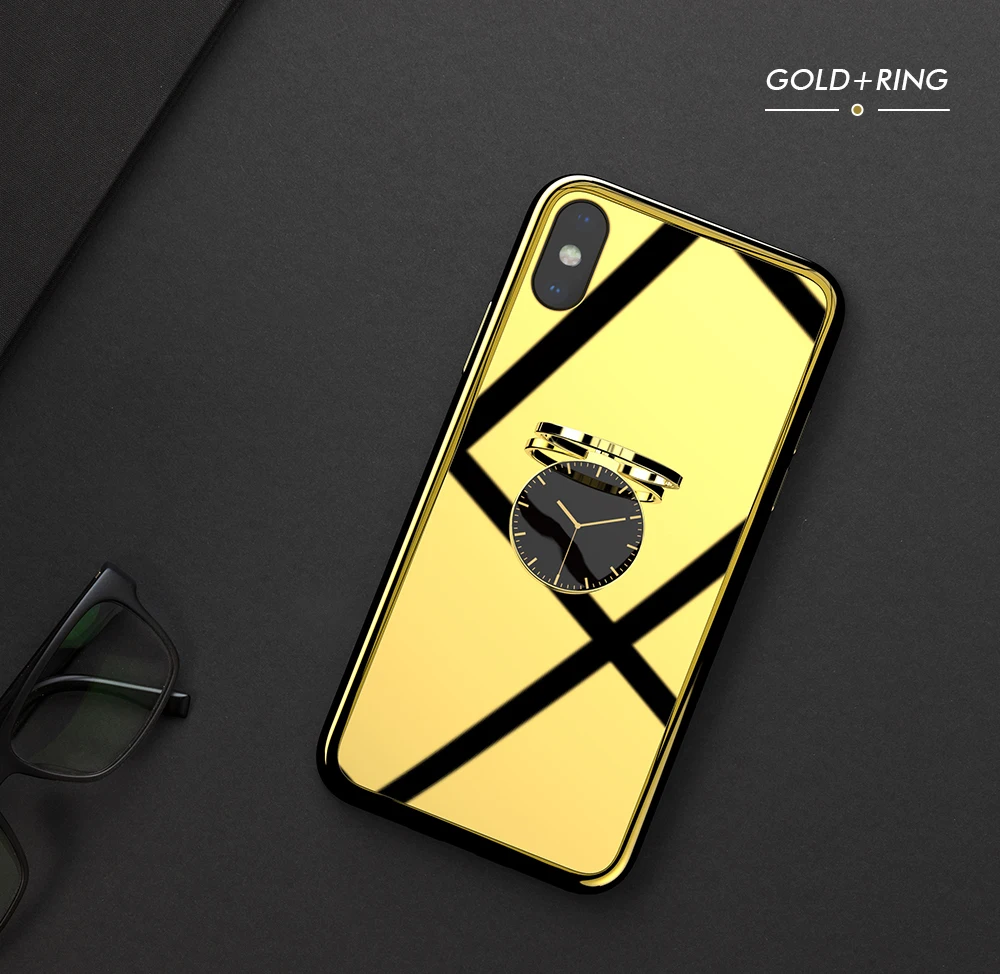 KEYSION чехол из закаленного стекла для телефона для iPhone Xs Max XR покрытие Блестящий ТПУ задняя крышка для iPhone XS X XR с часами палец кольцо