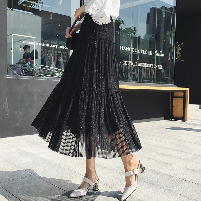 Женская юбка до щиколотки кружевные женские юбки однотонная шифоновая