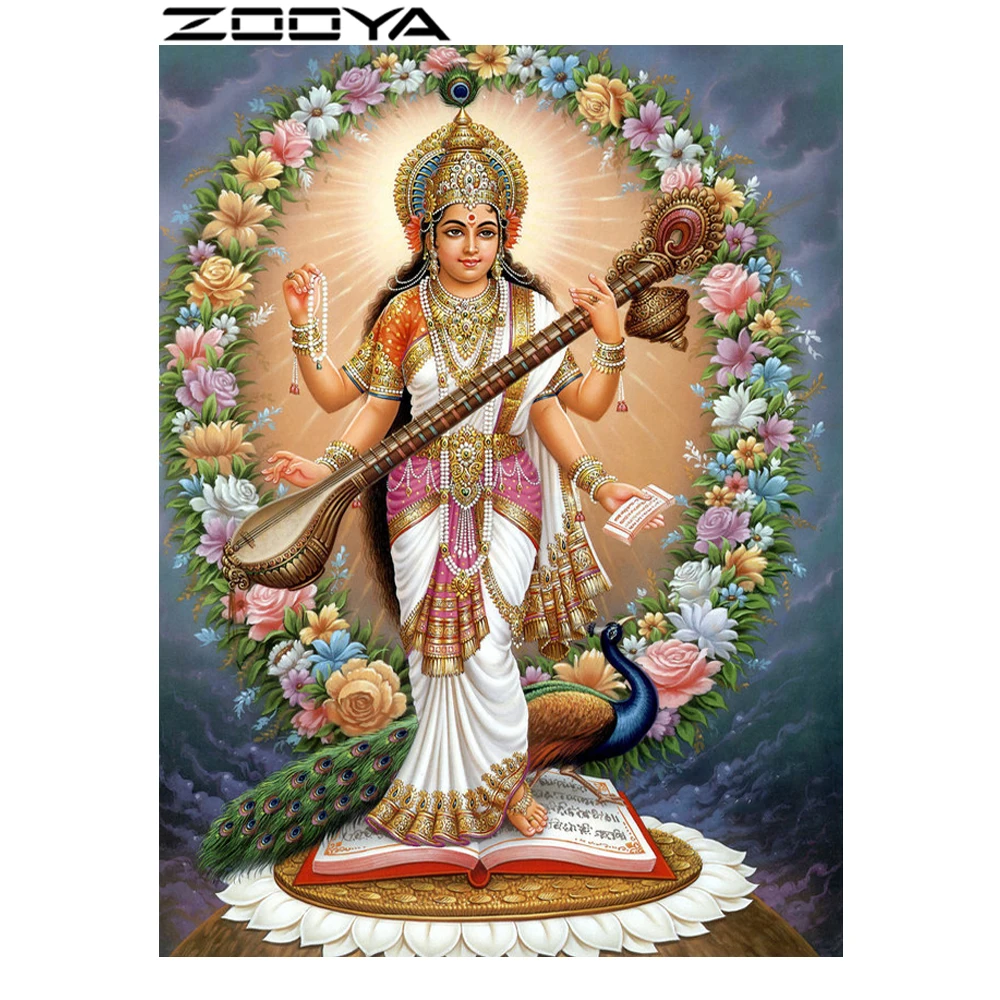 ZOOYA Diamond Embroidery Religious Mosaic Pictures Rhinestones Cross Stitch Indian Guanyin Peacock Book R453 | Дом и сад
