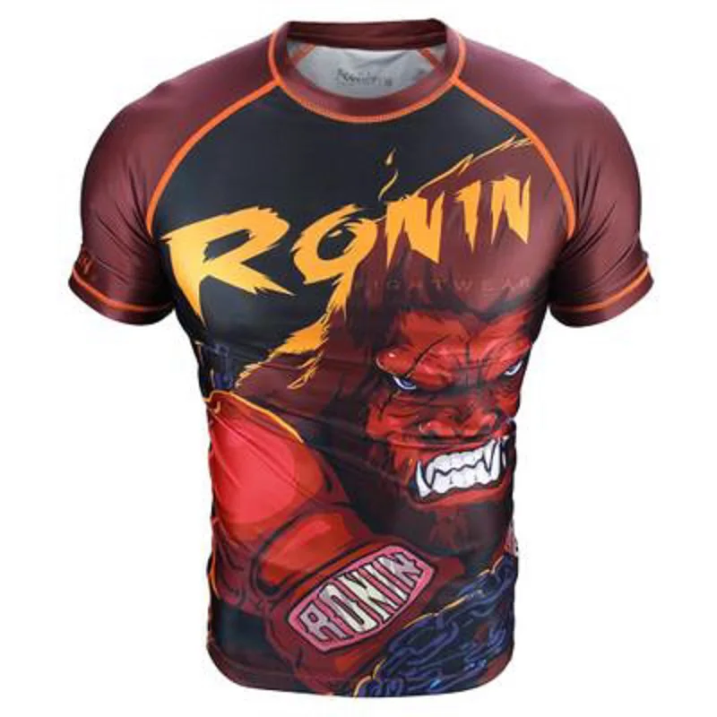 Новые мужские трико для занятий фитнесом и бегом с коротким рукавом MMA Rash guard, топы Muay Thai, дышащие, не скатываются, быстросохнущие, спортивные майки