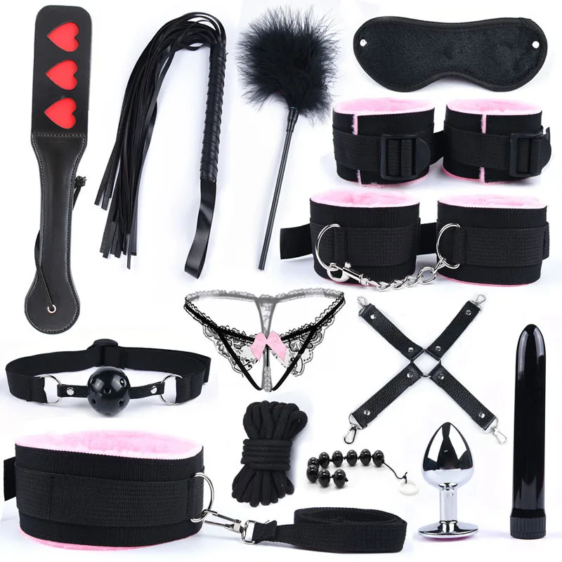 15 шт секс игрушки для женщин взрослые игры наручники кнут рот кляп и Веревка