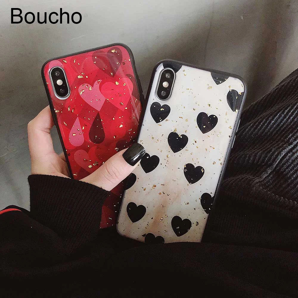 Чехол для iPhone XS MAX XR Xs X с блестками и блестящими сердечками чехол 6 6s 7 8 Plus мягкий