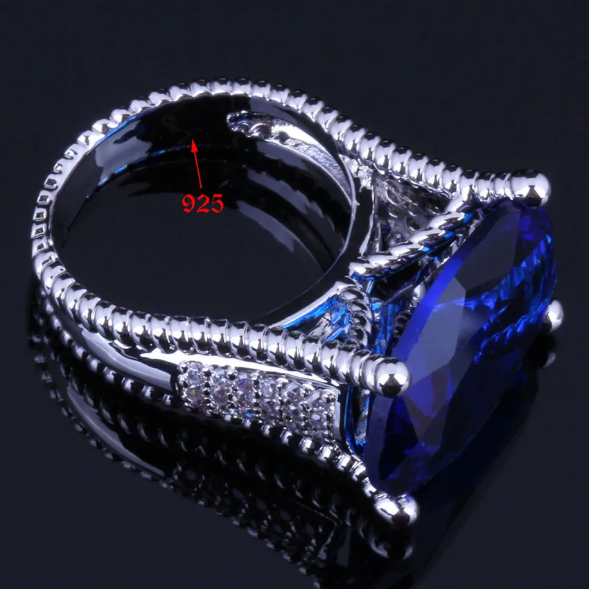 Distinctive Huge Oval Egg Blue Cubic Zirconia Silver Plated Ring V0573 | Украшения и аксессуары