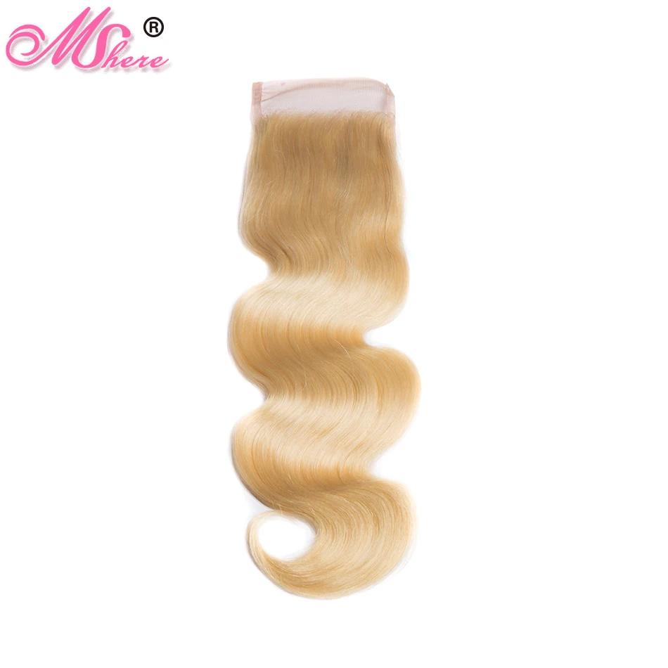 Mshere 613 блонд Кружева Закрытие тела Remy человеческих волос 4*4 перуанские закрытие