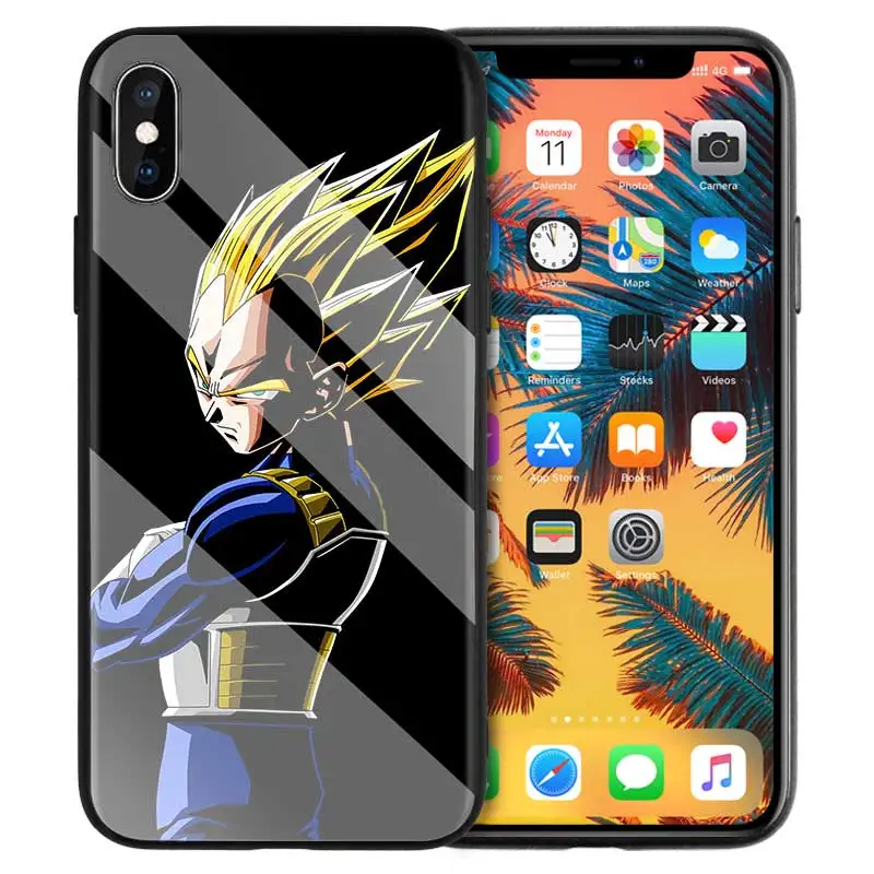 Чехол из закаленного стекла для iPhone 7, чехол для телефона iPhone 8, 6, 6 S, 11, 11 Pro, X, XR, XS MAX Plus, Dragon Ball, Vegeta, манга, мультяшный чехол - Цвет: 04