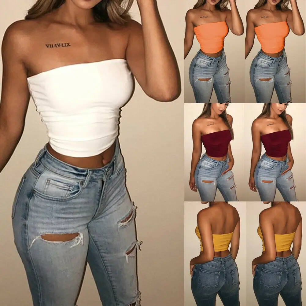 

Hirigin Women Sexy Off Shoulder Casual Solid Wrapped Chest Bralet Tank Top Crop Cami Tops 2019