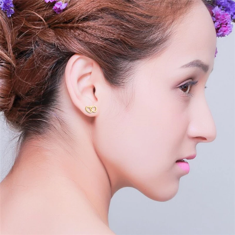 

Yiustar Stainless Steel Double Hollow Tiny Heart Stud Earrings for Women Girls Kids Jewelry Korean Style Love Earring Love Gifts