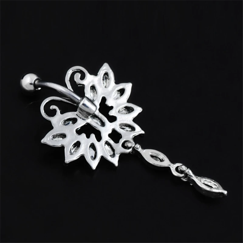 

fashion new dangle navel ring pink heart belly button rings butterfly tassel medical stainless steel piercing sexy body jewelry