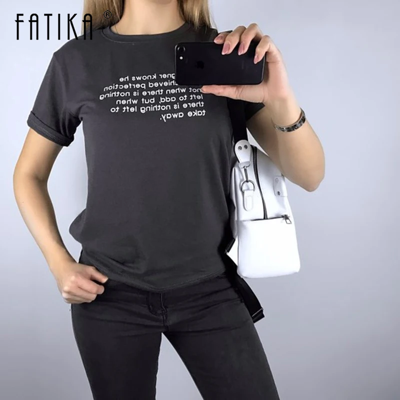 Женская Универсальная футболка Fatika весенне-летняя с принтом и круглым вырезом