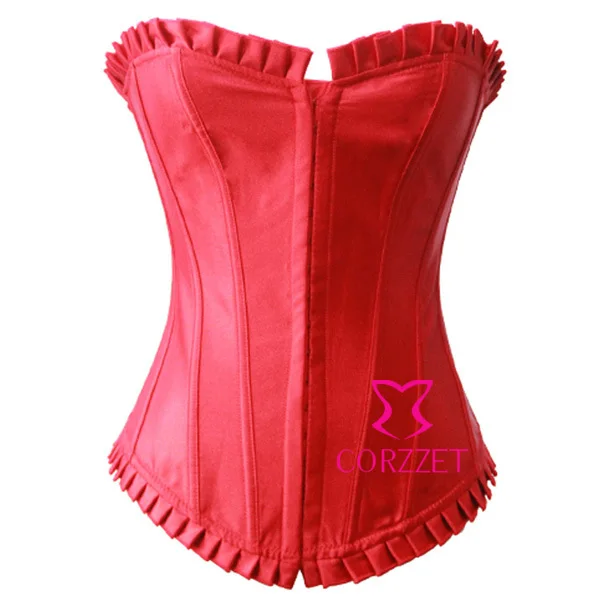 Overbust Корсет топ + Стринги Женщины Атласная Черный Красный Белый Синий Фиолетовый