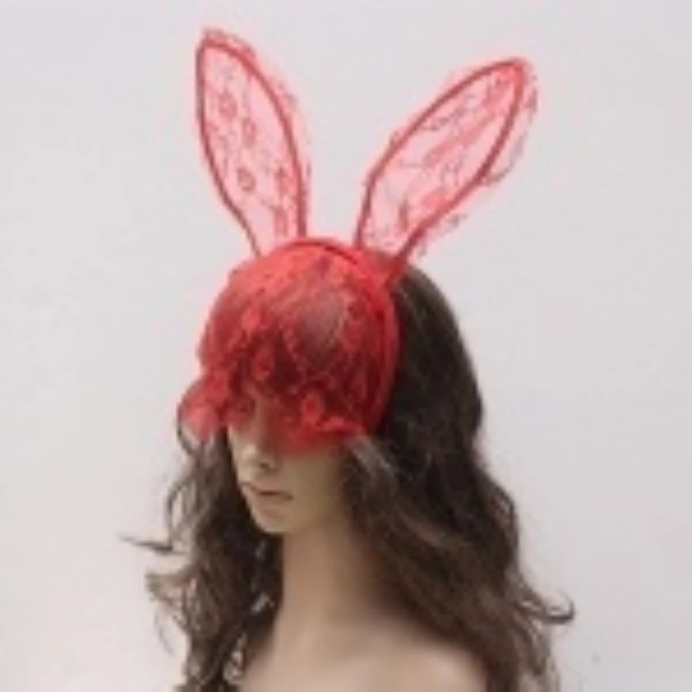 Для женщин женские ленты для волос кружева кроличьи уши Veil черный маска на глаза