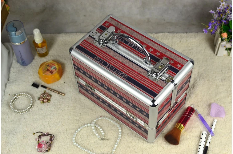 2014 stylish flag pattern design aluminum cosmetic case easy-carrying makeup box on sale | Багаж и сумки
