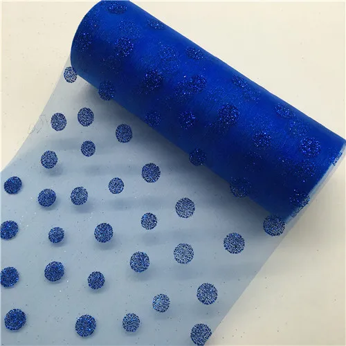 Royal blue 10YardX15cm Тюль-пачка с хрустальными помпонами, рулон органзы, чистый марлевый элемент для настольного бегуна и домашнего сада, украшения для свадебной вечеринки - Цвет: Royal blue