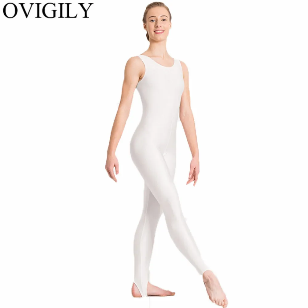 OVIGILY Women Black Tank Dance Unitards Stirrups Sleeveless Spandex Dancewear Girls Yoga Fitness Dancers Stage Show Bodysuits |