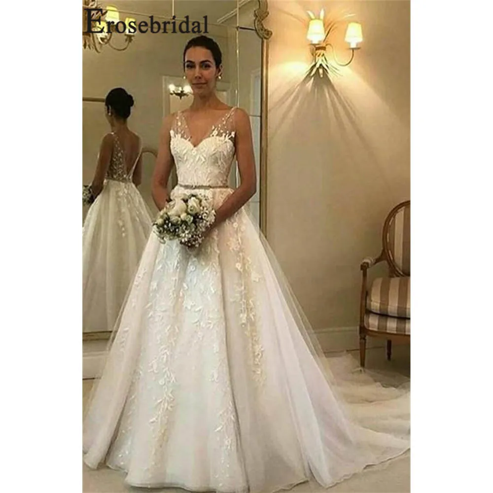 Женское свадебное платье с открытой спиной Erosebridal недорогое летнее v образным