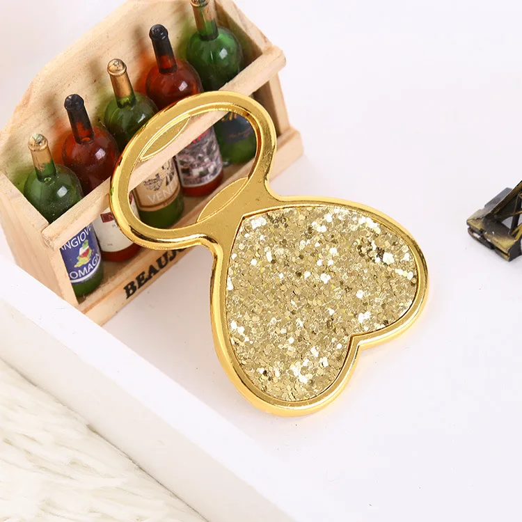 

hot sell100pcs/lot wedding party favor gifts and giveaways for guests - Gold Glitter Heart Bottle Opener